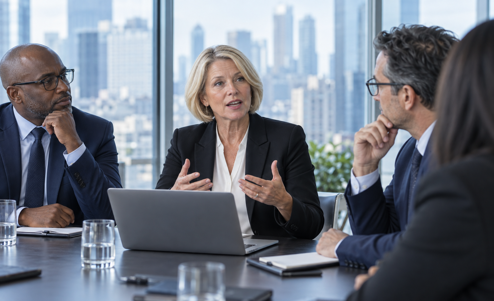 Experienced executives discussing strategy around a boardroom table